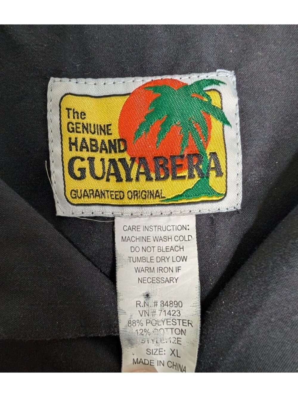 Haband Genuine Guayabera XL Black Short Sleeve Embroidered Shirt - Picture 4 of 9